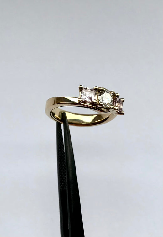 Solid 9ct Yellow Gold, Pink Sapphire and Diamond engagement ring