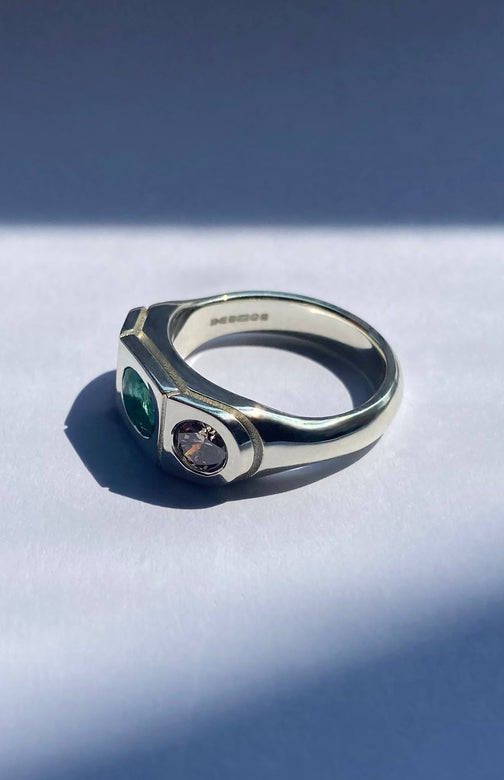 White Gold, Diamond & Emerald Engagement Ring