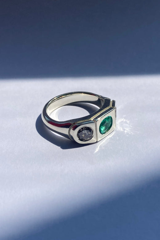 White Gold, Diamond & Emerald Engagement Ring