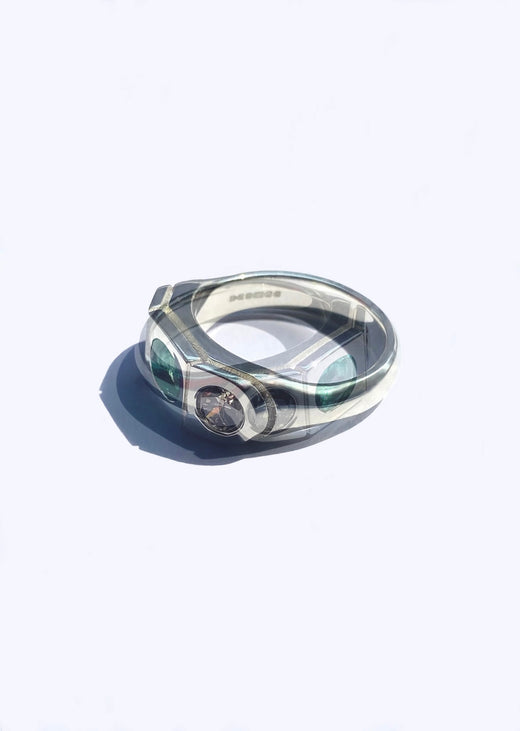 White Gold, Diamond & Emerald Engagement Ring